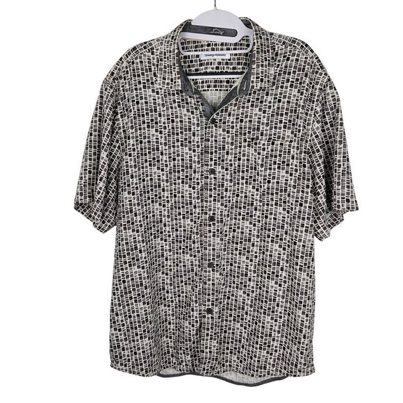 Tommy Bahama Mens Large Silk Shirt Brown Gray White Short Sleeve Button - Picture 3 of 10
